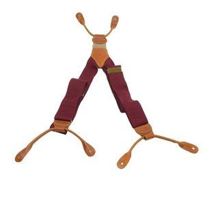 DOONEY & BOURKE Suspenders Burgundy Adjustable Braces Leather Buttonhold England